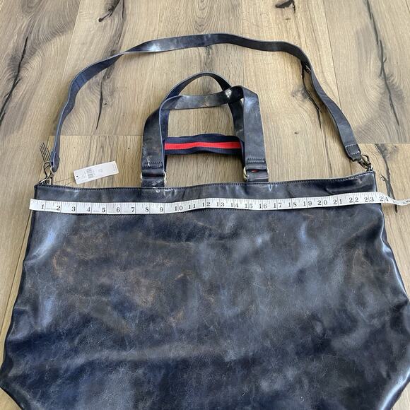 NEW ANTHROPOLOGIE Faux Leather Tote Bag Navy Blue Large Double Handle Shoulder - Picture 5 of 8